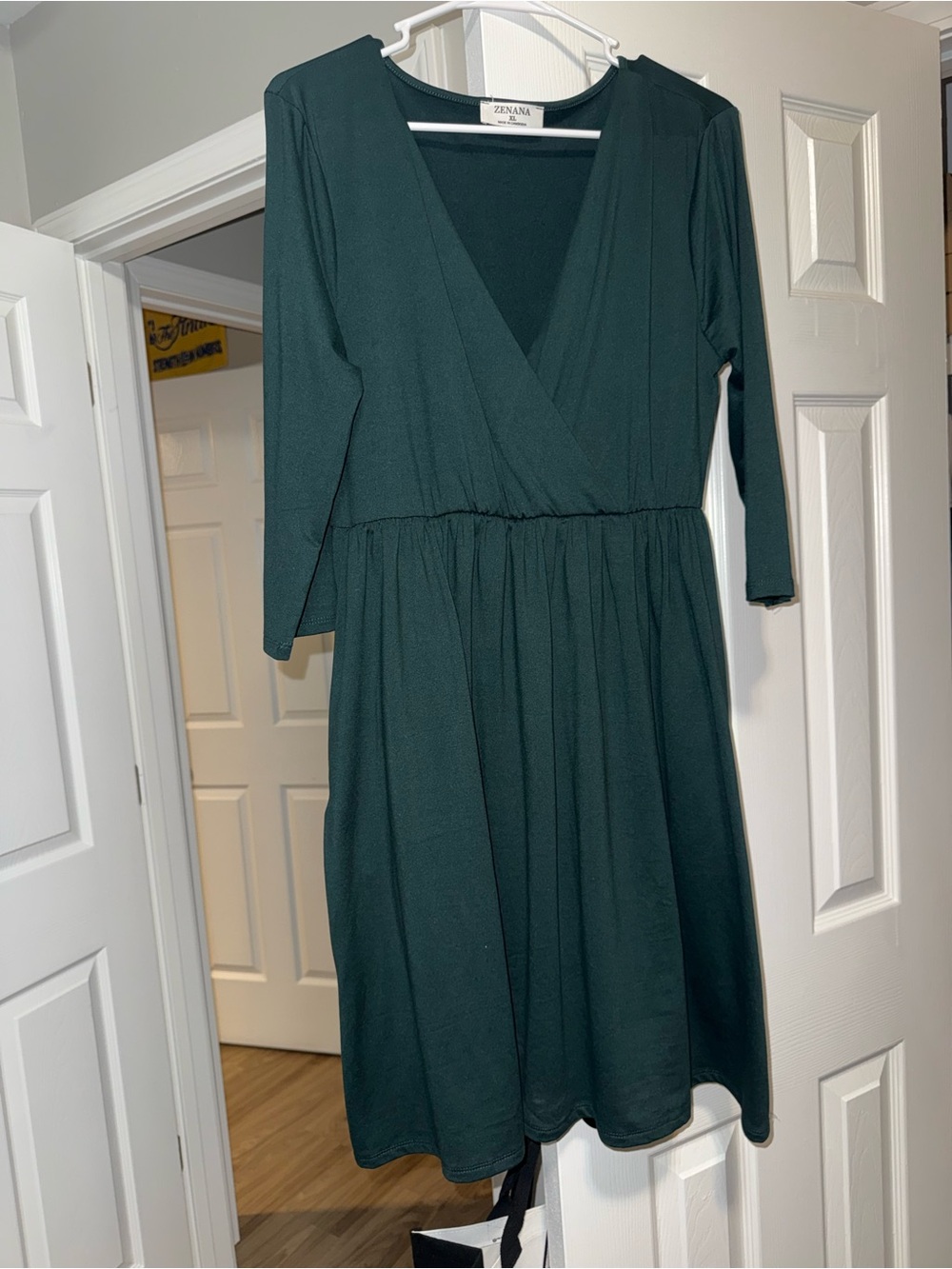 Zenana Dark Green V-Neck Long Sleeve Dress